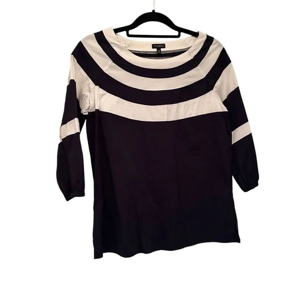 Talbots navy with cream stripes blouse- size xs